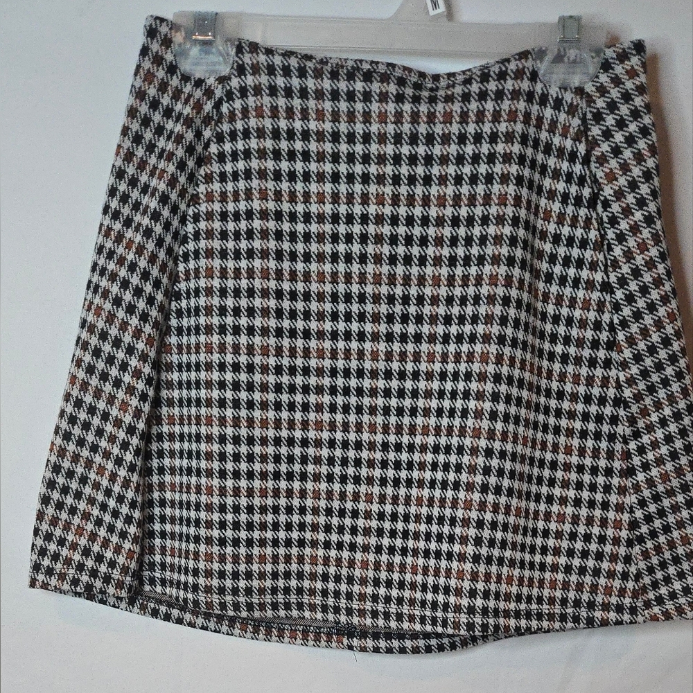 Altar'd State Houndstooth Mini Skirt Black/White/Brown Women's XS